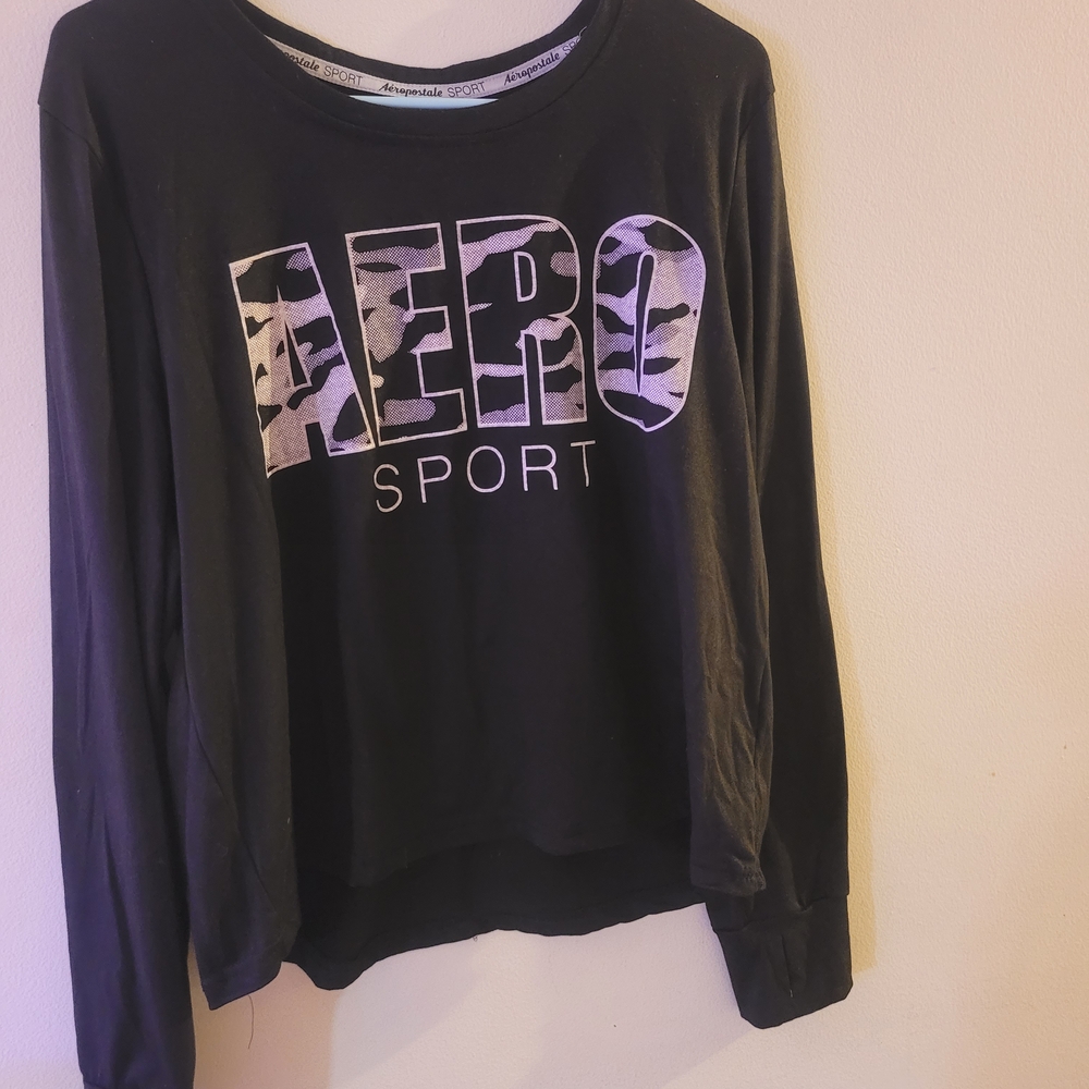 Aeropostale Sport Black Crew Neck Top